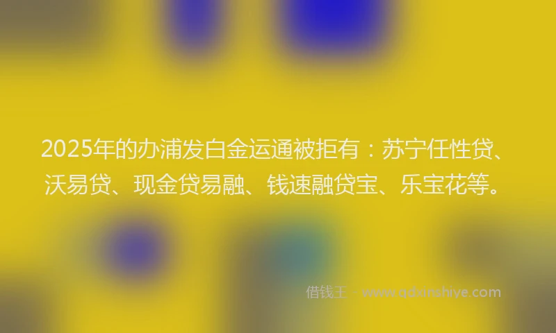 2025年的办浦发白金运通被拒有：苏宁任性贷、沃易贷、现金贷易融、钱速融贷宝、乐宝花等。