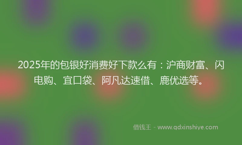 2025年的包银好消费好下款么有：沪商财富、闪电购、宜口袋、阿凡达速借、鹿优选等。