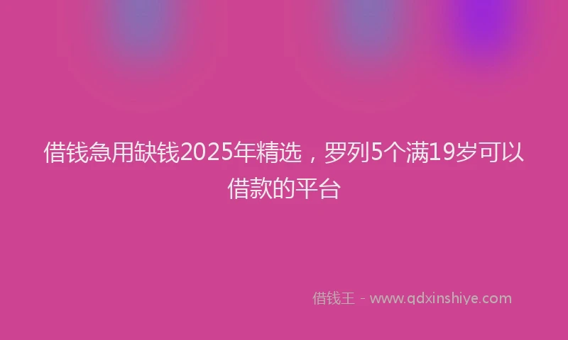 借钱急用缺钱2025年精选，罗列5个满19岁可以借款的平台