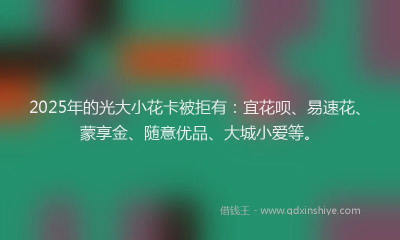 2025年的光大小花卡被拒有：宜花呗、易速花、蒙享金、随意优品、大城小爱等。