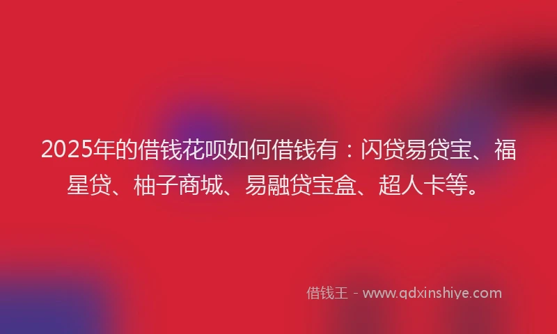 2025年的借钱花呗如何借钱有：闪贷易贷宝、福星贷、柚子商城、易融贷宝盒、超人卡等。