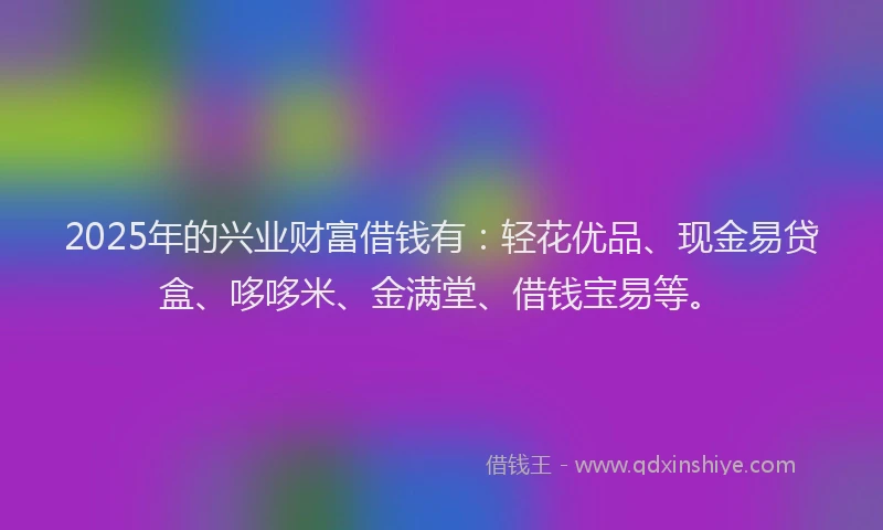 2025年的兴业财富借钱有：轻花优品、现金易贷盒、哆哆米、金满堂、借钱宝易等。