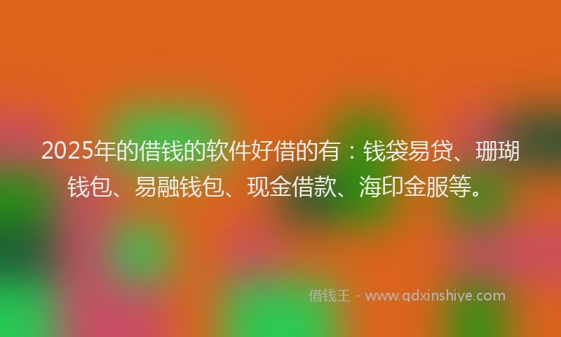 2025年的借钱的软件好借的有：钱袋易贷、珊瑚钱包、易融钱包、现金借款、海印金服等。