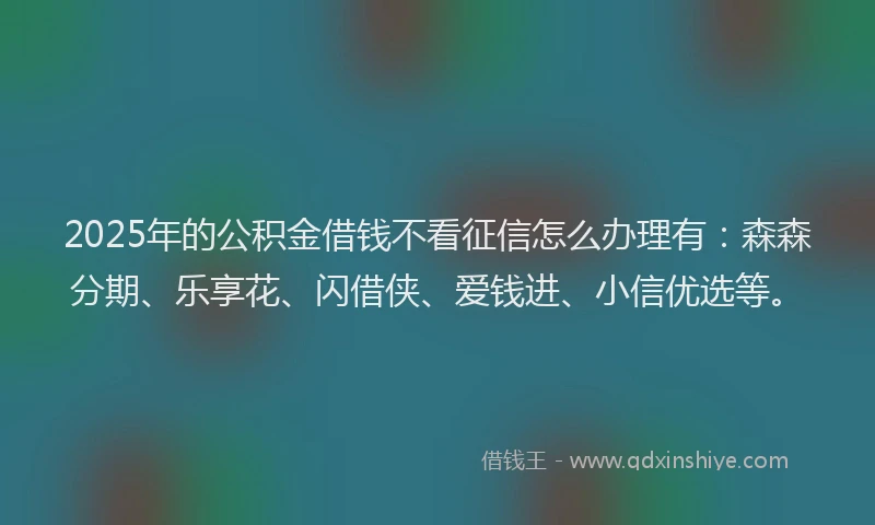 2025年的公积金借钱不看征信怎么办理有：森森分期、乐享花、闪借侠、爱钱进、小信优选等。