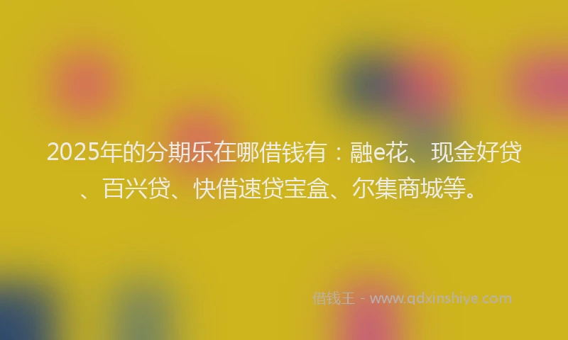 2025年的分期乐在哪借钱有：融e花、现金好贷、百兴贷、快借速贷宝盒、尔集商城等。