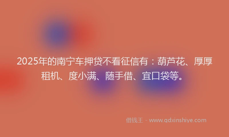 2025年的南宁车押贷不看征信有：葫芦花、厚厚租机、度小满、随手借、宜口袋等。
