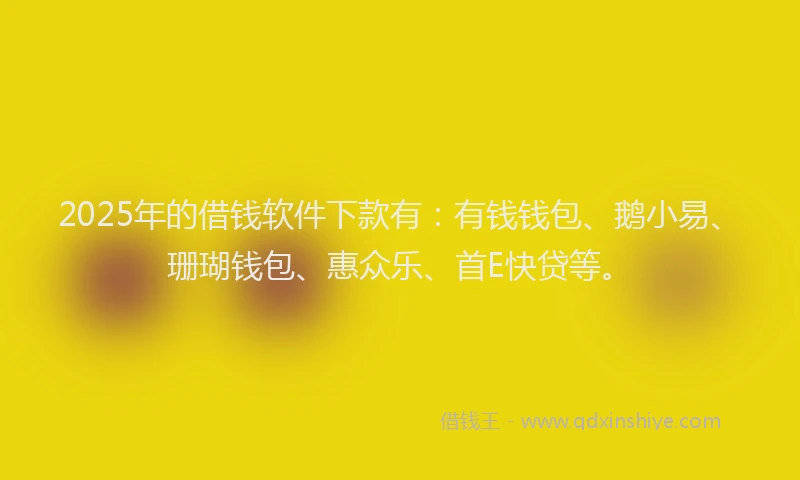 2025年的借钱软件下款有：有钱钱包、鹅小易、珊瑚钱包、惠众乐、首E快贷等。