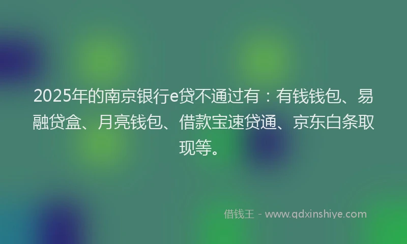 2025年的南京银行e贷不通过有：有钱钱包、易融贷盒、月亮钱包、借款宝速贷通、京东白条取现等。