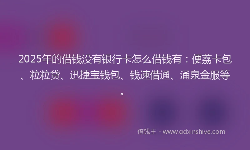 2025年的借钱没有银行卡怎么借钱有：便荔卡包、粒粒贷、迅捷宝钱包、钱速借通、涌泉金服等。