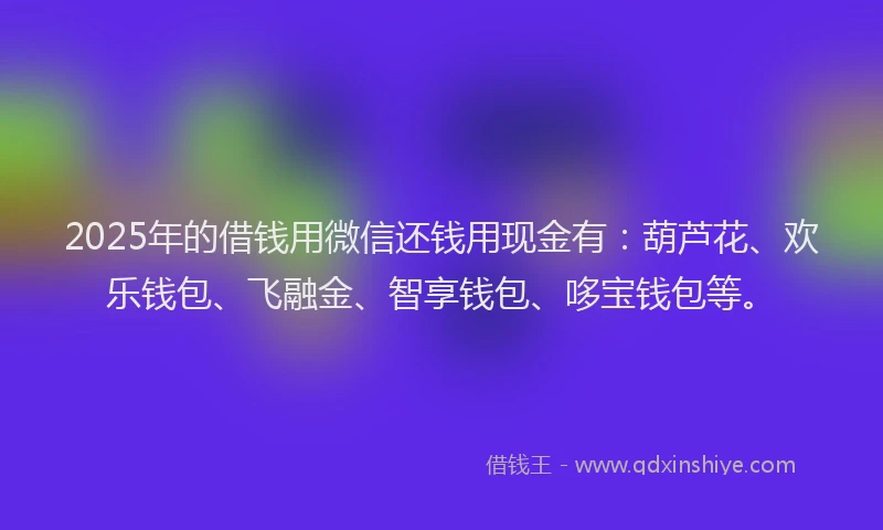 2025年的借钱用微信还钱用现金有：葫芦花、欢乐钱包、飞融金、智享钱包、哆宝钱包等。