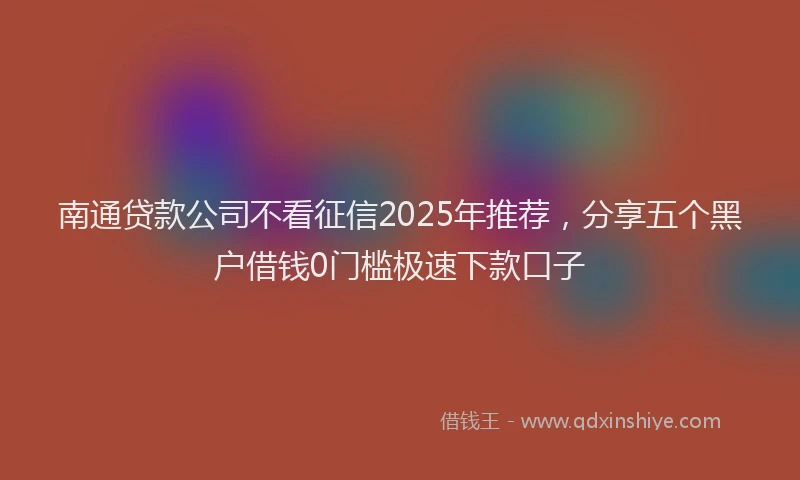 南通贷款公司不看征信2025年推荐，分享五个黑户借钱0门槛极速下款口子
