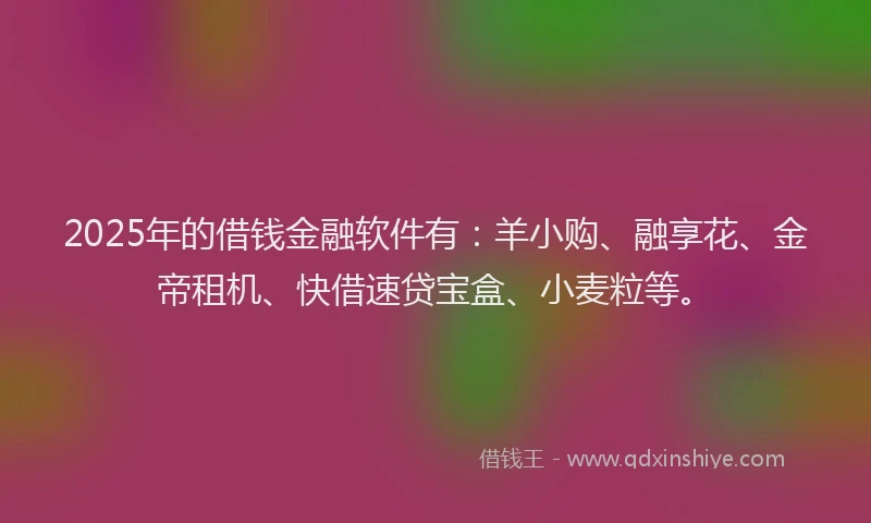 2025年的借钱金融软件有：羊小购、融享花、金帝租机、快借速贷宝盒、小麦粒等。
