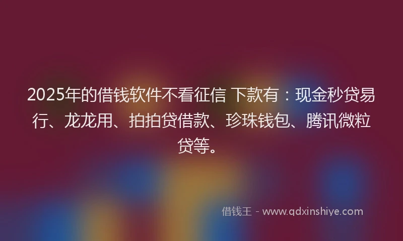 2025年的借钱软件不看征信 下款有：现金秒贷易行、龙龙用、拍拍贷借款、珍珠钱包、腾讯微粒贷等。