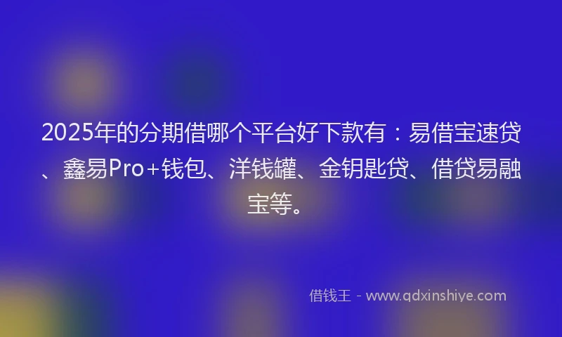 2025年的分期借哪个平台好下款有：易借宝速贷、鑫易Pro+钱包、洋钱罐、金钥匙贷、借贷易融宝等。