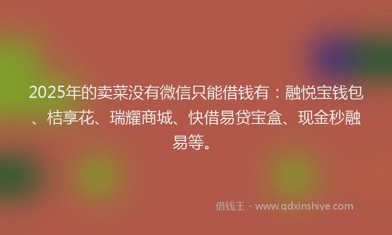 2025年的卖菜没有微信只能借钱有：融悦宝钱包、桔享花、瑞耀商城、快借易贷宝盒、现金秒融易等。