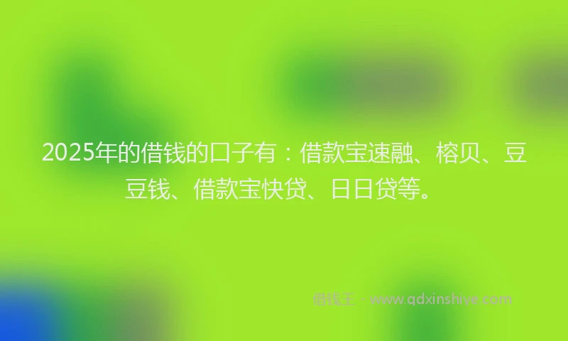 2025年的借钱的口子有：借款宝速融、榕贝、豆豆钱、借款宝快贷、日日贷等。