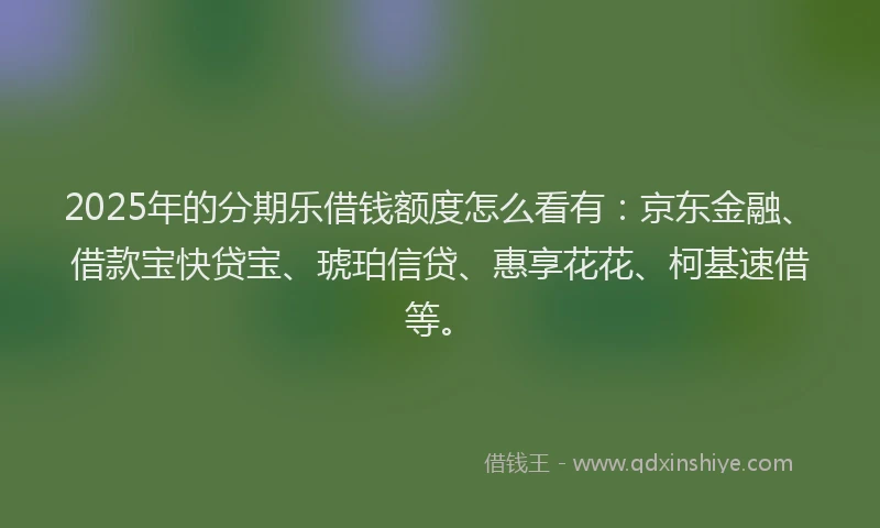 2025年的分期乐借钱额度怎么看有：京东金融、借款宝快贷宝、琥珀信贷、惠享花花、柯基速借等。