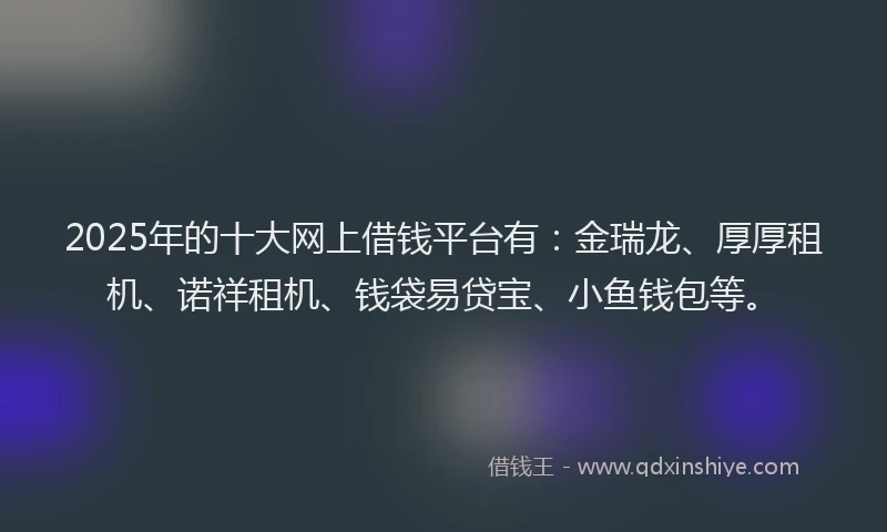 2025年的十大网上借钱平台有：金瑞龙、厚厚租机、诺祥租机、钱袋易贷宝、小鱼钱包等。