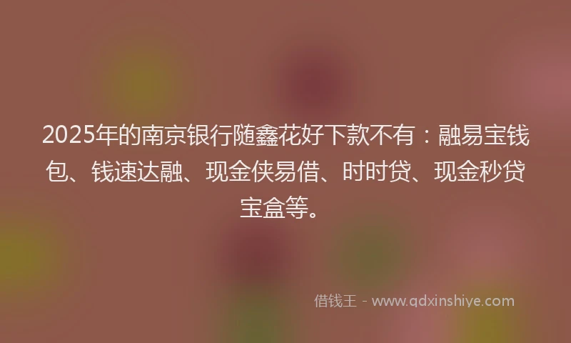 2025年的南京银行随鑫花好下款不有：融易宝钱包、钱速达融、现金侠易借、时时贷、现金秒贷宝盒等。