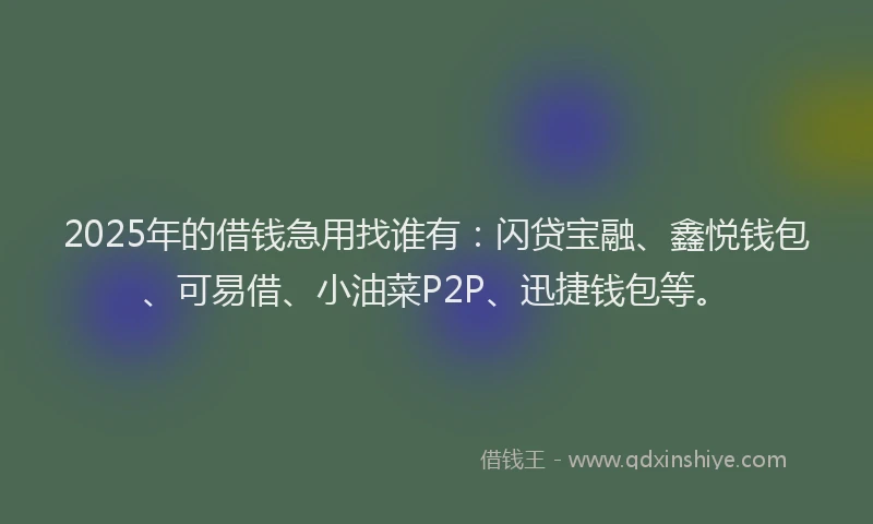 2025年的借钱急用找谁有：闪贷宝融、鑫悦钱包、可易借、小油菜P2P、迅捷钱包等。