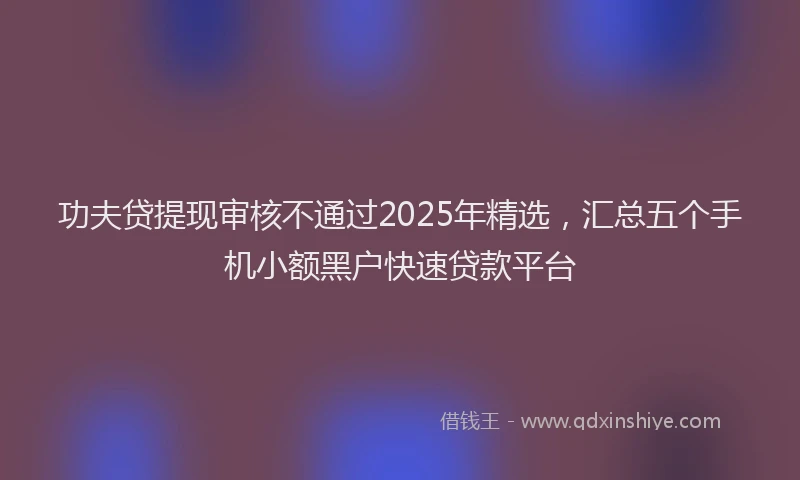 功夫贷提现审核不通过2025年精选，汇总五个手机小额黑户快速贷款平台