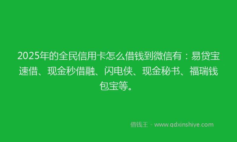 2025年的全民信用卡怎么借钱到微信有：易贷宝速借、现金秒借融、闪电侠、现金秘书、福瑞钱包宝等。