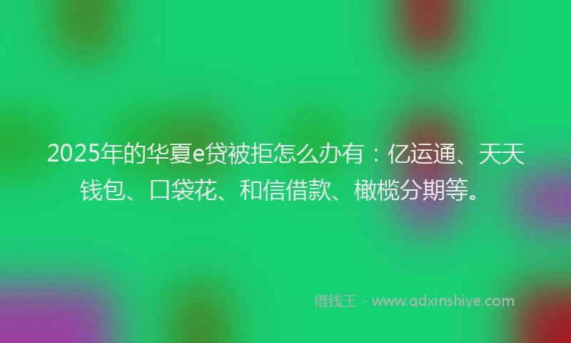 2025年的华夏e贷被拒怎么办有：亿运通、天天钱包、口袋花、和信借款、橄榄分期等。