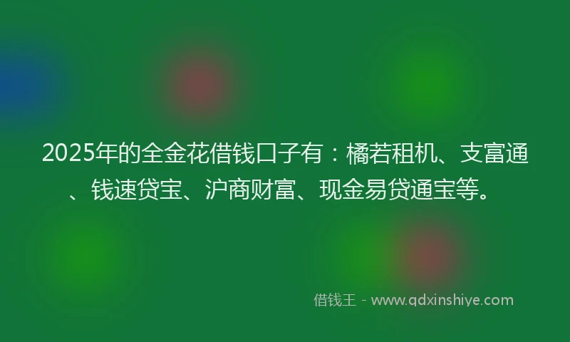 2025年的全金花借钱口子有：橘若租机、支富通、钱速贷宝、沪商财富、现金易贷通宝等。