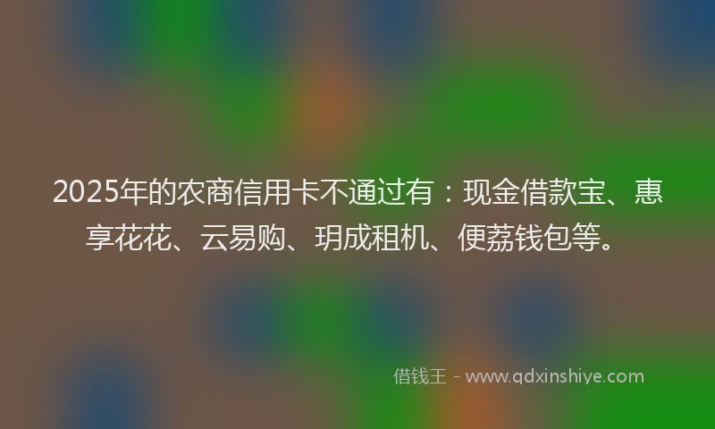 2025年的农商信用卡不通过有：现金借款宝、惠享花花、云易购、玥成租机、便荔钱包等。