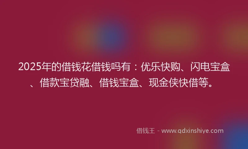 2025年的借钱花借钱吗有：优乐快购、闪电宝盒、借款宝贷融、借钱宝盒、现金侠快借等。