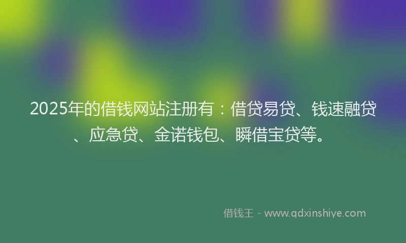 2025年的借钱网站注册有：借贷易贷、钱速融贷、应急贷、金诺钱包、瞬借宝贷等。