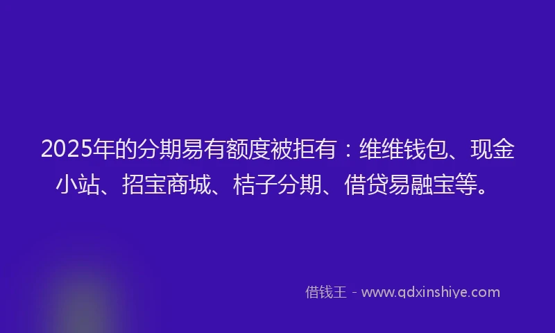 2025年的分期易有额度被拒有：维维钱包、现金小站、招宝商城、桔子分期、借贷易融宝等。