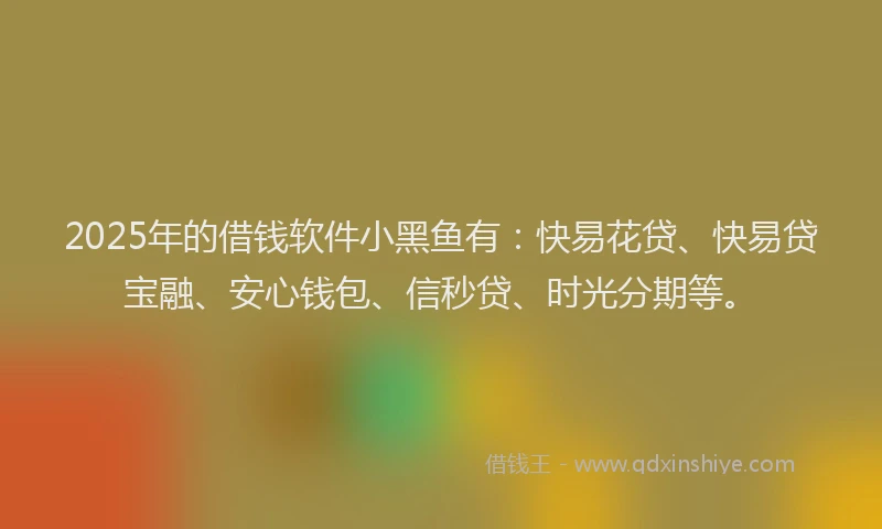 2025年的借钱软件小黑鱼有：快易花贷、快易贷宝融、安心钱包、信秒贷、时光分期等。