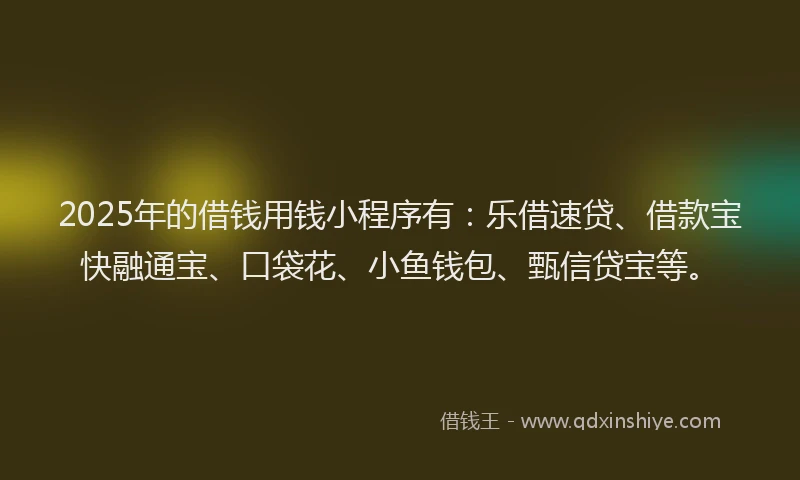 2025年的借钱用钱小程序有：乐借速贷、借款宝快融通宝、口袋花、小鱼钱包、甄信贷宝等。