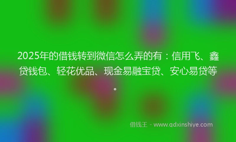 2025年的借钱转到微信怎么弄的有：信用飞、鑫贷钱包、轻花优品、现金易融宝贷、安心易贷等。