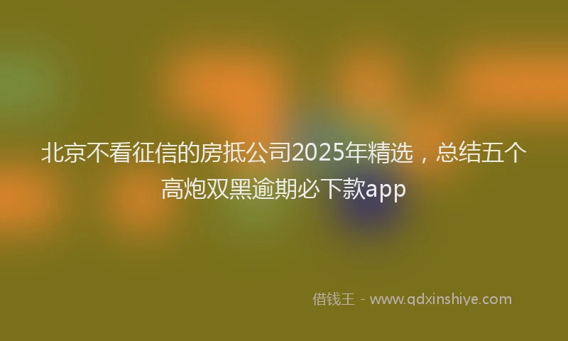北京不看征信的房抵公司2025年精选，总结五个高炮双黑逾期必下款app
