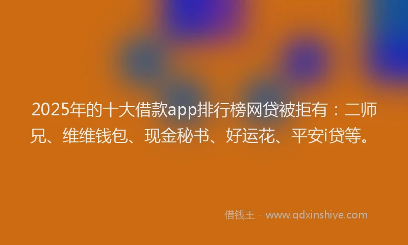 2025年的十大借款app排行榜网贷被拒有：二师兄、维维钱包、现金秘书、好运花、平安i贷等。