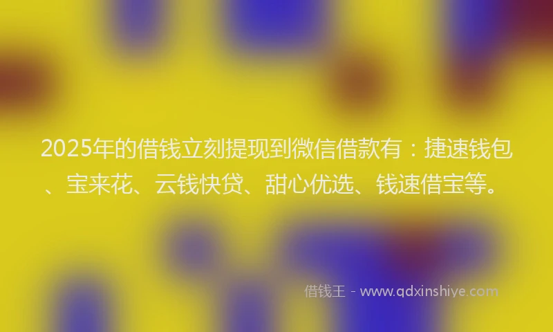 2025年的借钱立刻提现到微信借款有：捷速钱包、宝来花、云钱快贷、甜心优选、钱速借宝等。