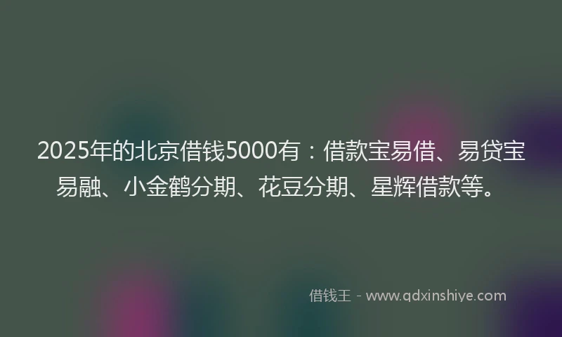 2025年的北京借钱5000有：借款宝易借、易贷宝易融、小金鹤分期、花豆分期、星辉借款等。
