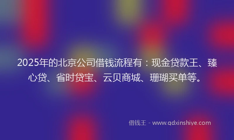 2025年的北京公司借钱流程有：现金贷款王、臻心贷、省时贷宝、云贝商城、珊瑚买单等。