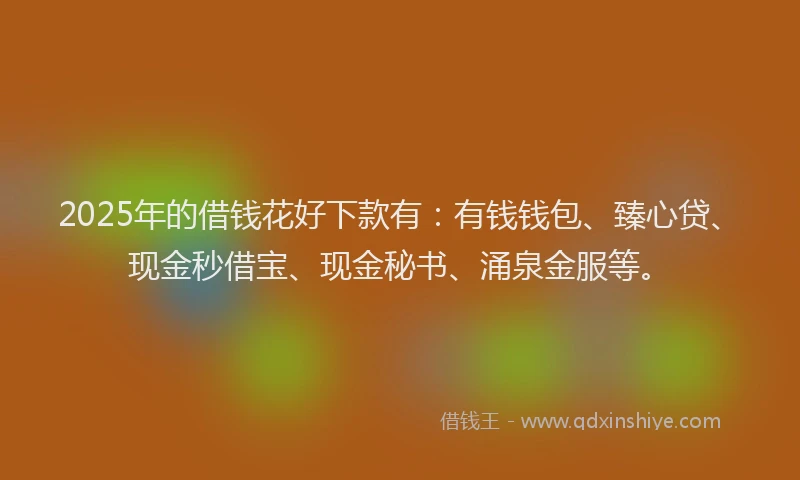 2025年的借钱花好下款有：有钱钱包、臻心贷、现金秒借宝、现金秘书、涌泉金服等。