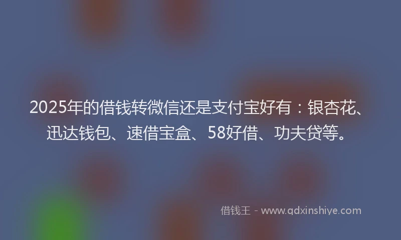 2025年的借钱转微信还是支付宝好有：银杏花、迅达钱包、速借宝盒、58好借、功夫贷等。