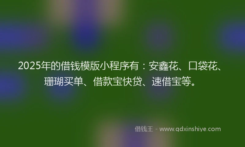 2025年的借钱模版小程序有：安鑫花、口袋花、珊瑚买单、借款宝快贷、速借宝等。
