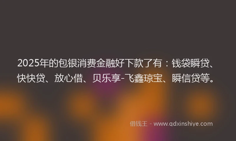 2025年的包银消费金融好下款了有：钱袋瞬贷、快快贷、放心借、贝乐享-飞鑫琼宝、瞬信贷等。