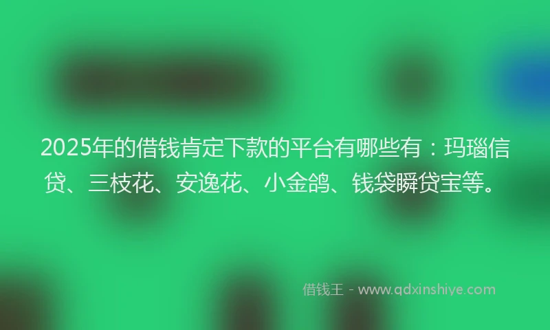 2025年的借钱肯定下款的平台有哪些有：玛瑙信贷、三枝花、安逸花、小金鸽、钱袋瞬贷宝等。