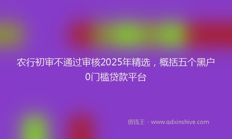 农行初审不通过审核2025年精选，概括五个黑户0门槛贷款平台