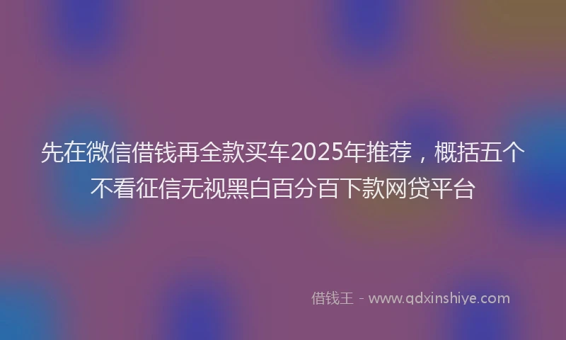 先在微信借钱再全款买车2025年推荐，概括五个不看征信无视黑白百分百下款网贷平台