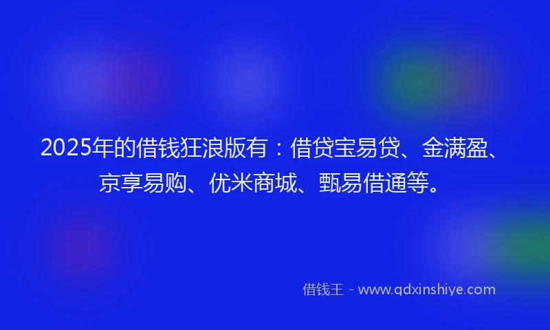 2025年的借钱狂浪版有：借贷宝易贷、金满盈、京享易购、优米商城、甄易借通等。
