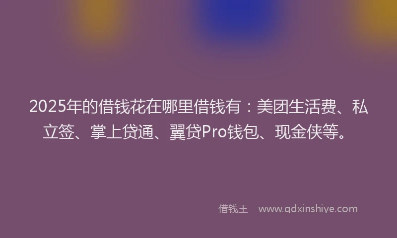 2025年的借钱花在哪里借钱有：美团生活费、私立签、掌上贷通、翼贷Pro钱包、现金侠等。