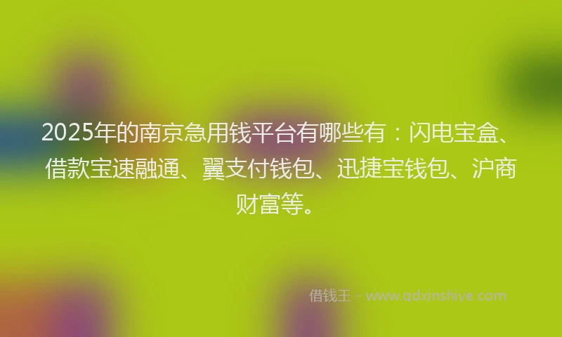 2025年的南京急用钱平台有哪些有：闪电宝盒、借款宝速融通、翼支付钱包、迅捷宝钱包、沪商财富等。